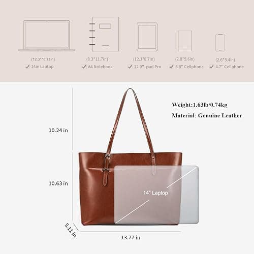 Kattee Vintage Genuine Leather Tote Shoulder Bag for Women Satchel Handbag with Top Handles thumbnail 4