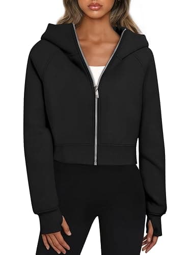 Trendy Queen Womens Zip Up Hoodies Jackets Cropped Sweatshirts Fleece Fall Outfits Casual Comfy Y2k Tops Winter Clothes 2025 - Image 1