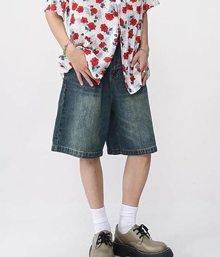 CUTEGAL Unisex Jorts Women Mid Rise Denim Shorts Wide Leg Baggy Jeans Men Casual Streetwear Y2k Pants thumbnail 5