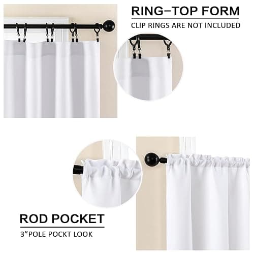 White Short Kitchen Curtains 24 Inch Length Blackout Rod Pocket Darkening Thermal Insulated Privacy Window Treatment Small Camper Curtain Drapes for Bathroom Travel RV (2 Panels, 42 by 24 Inches) thumbnail 8