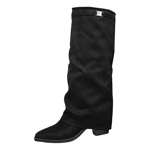Generisch Tiefel Damen Elegante Form Fold Over Stiefel Slouch Block Heels Dressy Kniestiefel Fashion Stiefel Plateau Chunky Heel Stretch Boots Übergangssaisons, Freizeit, Geschäft, Büroarbeit thumbnail 2