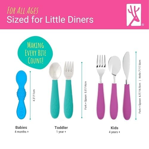 Elk and Friends Kids Silverware with Silicone Handle | Childrens Safe Flatware | Toddler Utensils | Baby Spoons + Forks | Stainless Steel Cutlery thumbnail 2