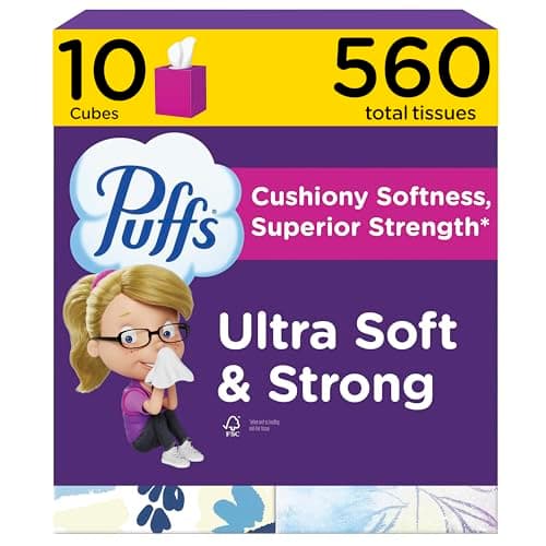 Puffs Facial Tissue Ultra Soft Non-Lotion, 10 Cube Boxes, 56 Facial Tissues per Box, Allergies and Colds (Packaging May Vary) - Image 1