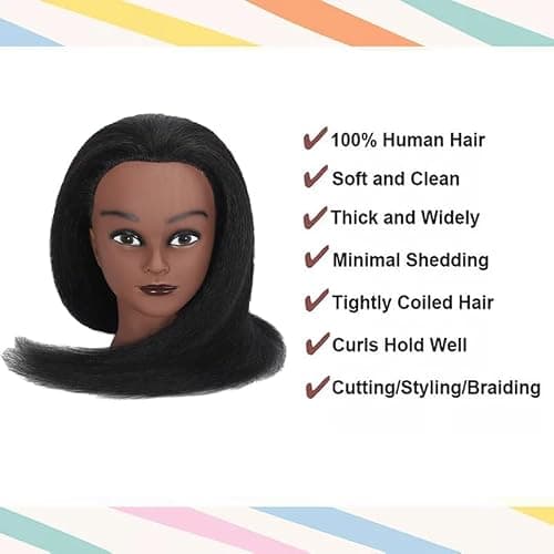 16 Inch 100% Real Hair Mannequin Head Training Head Manikin Cosmetology Doll Head for Hairdresser Practice Braiding Hair Styling with Clamp stand (16 -Inch) thumbnail 2