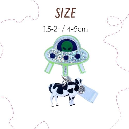 Cute UFO Cow Badge Reel Holder Retractable with ID Clip for Nurse Nursing Name Tag Card Funny Accessories with Alligator Clip Medical Assistant Office Student Work Hospital thumbnail 3