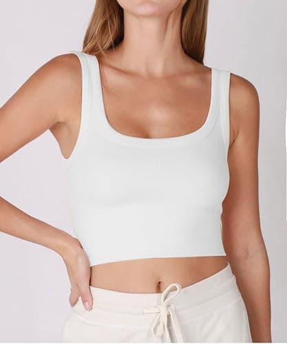 CHYRII Womens Summer Square Neck Going Out Tops Ribbed Basic Tank Crop Workout Tops thumbnail 3