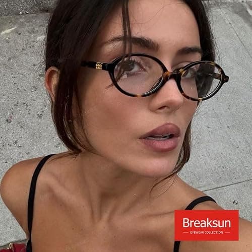 Breaksun Fashion Oval Glasses for Women Men Retro Round Tortoise Frame Blue Light Glasses Nerd Eyeglasses thumbnail 2