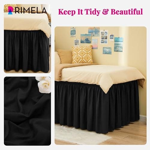 RIMELA Black Bed Skirt Twin 32 Inch Drop Silky Luxurious Fabric, Wrinkle and Fade Resistant with Adjustable Elastic Belt Easy to Install Machine Washable Dust Ruffles Bedskirt for Matress Box Spring thumbnail 4