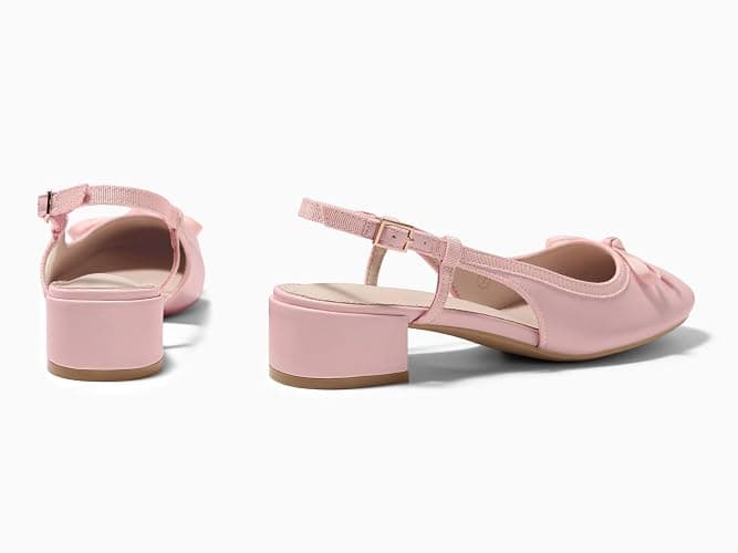 Coutgo Womens Chunky Low Heels Slingback Ballet Bow Pumps Closed Toe Wedding Dress Shoes thumbnail 5