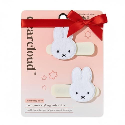 dearcloud Miffy Crease-Free Plush Hair Clips Set of 2 – Gentle, Teeth-Free & Secure Hold (Curiously Cute) - Image 1