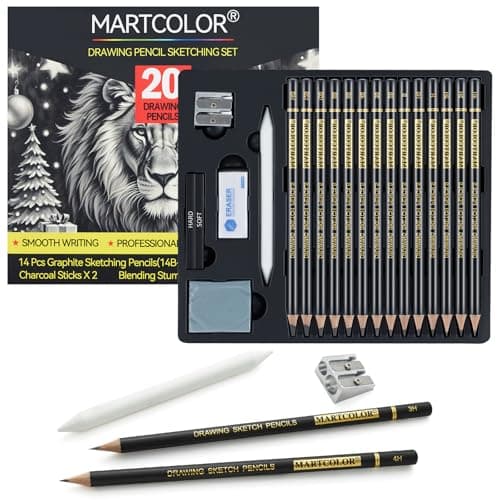 MARTCOLOR Drawing Sketching Pencil Set, 20 Pieces, Graphite Pencils (14B-4H), Charcoal Sticks, Stump, Eraser, Sharpeners, Ideal for Drawing Art, Sketching, Artist Pencils for Beginners & Pro Artists - Image 1