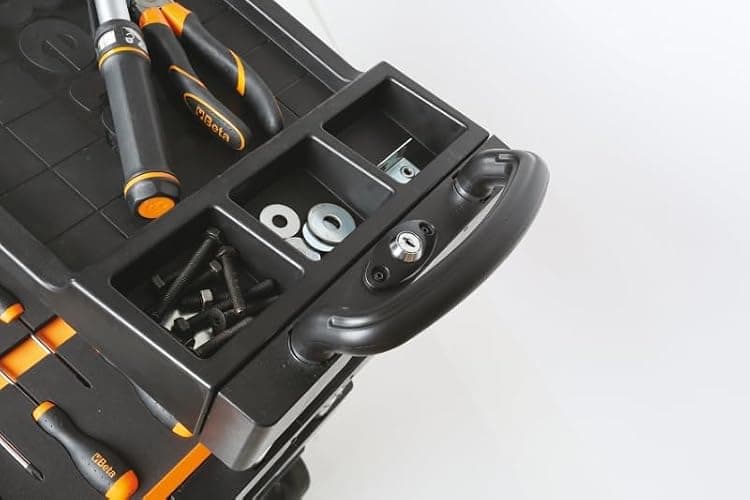 Beta C27S Gray Collapsible Rolling Tool Cart | 200 Pound Load Capacity | Heavy-Duty Mobile Metal Tool Trolley | 4” Steering Wheels with Brakes | Thermoplastic Worktop | Keyed Lock thumbnail 6