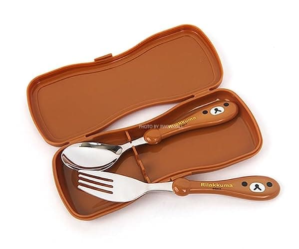 Cute Bear Designed Fork and Spoon Flatware Set with Case, Large Size (Brown) thumbnail 2
