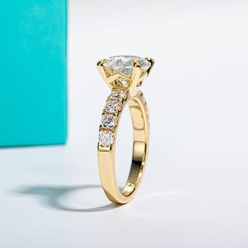AnuClub Moissanite Engagement Ring, Total 4.3cttw D Color Round/Oval/Asscher Cut, 925 Sterling Silver Promise Anniversary Rings for Women, Elegant Gift Packed - Yellow Gold - 8.5 thumbnail 5