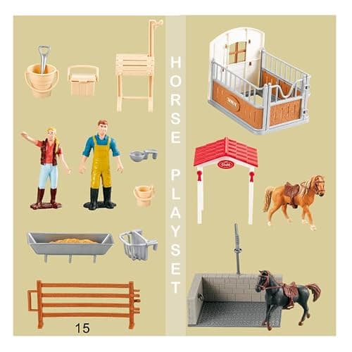 Peagrav Horse Stable Playset with Rider, Wash Area, Fence & Animal Figures - Gifts for Girls & Boys Aged 3-8 thumbnail 7