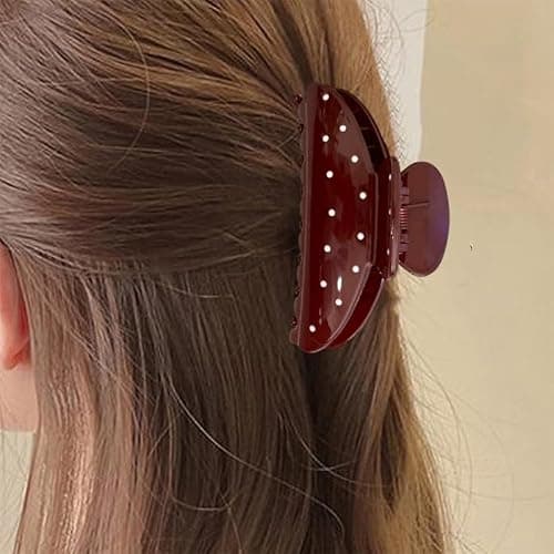 Red Polka Dots Hair Clips Cute Winter Hair Claw Clip Polka Dots Design Valentine's Hair Jaw Clips Nonslip Acrylic Hair Clamps Medium Acrylic Hair Barrette Fall Winter Fashion Hair Clips for Women thumbnail 4