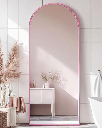 Antok 58" x19” Arched Full Length Floor Mirror, Pink Aluminum Frame, Free Standing/Wall Mount/Leaning for Bedroom, Living Room, Dressing Room thumbnail 3