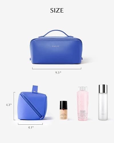 EACHY Travel Makeup Bag for Women, Flat Open Cosmetic Bag, Blue, Medium | Flat-open cosmetic organizer with pockets and clear TPU brush compartment for makeup, toiletries and travel essentials thumbnail 4