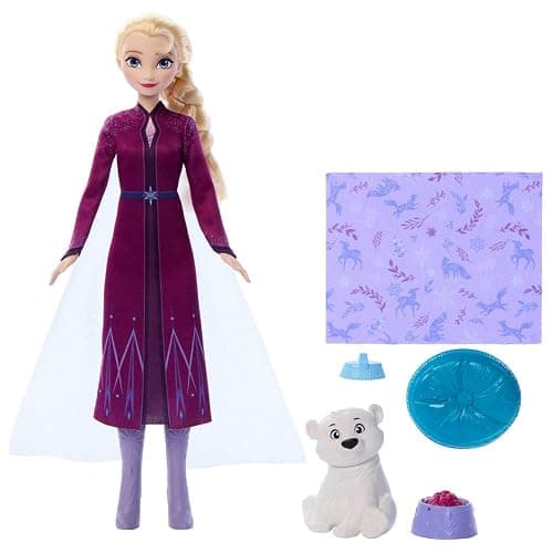 Mattel Disney Frozen Elsa Fashion Doll & Bear Cub Figure with 4 Accessories Including Animal Bed & Blanket, Inspired by Animals of Arendelle thumbnail 5