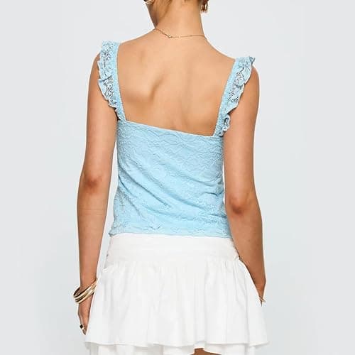 Women Y2k Lace Trim Tank Tops Teen Girl Fairycore Sleeveless Solid Going Out Streetwear Summer Crop Camisole thumbnail 3