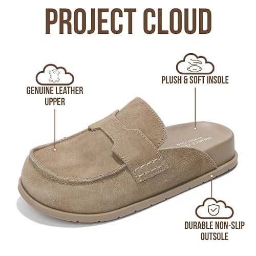 Project Cloud 100% Genuine Leather Womens Clogs - Plush & Soft Insole with Arch Support Non Slip Mules & Clogs for Women Footwear - Water Resistant Women Shoes (Foamy) thumbnail 3