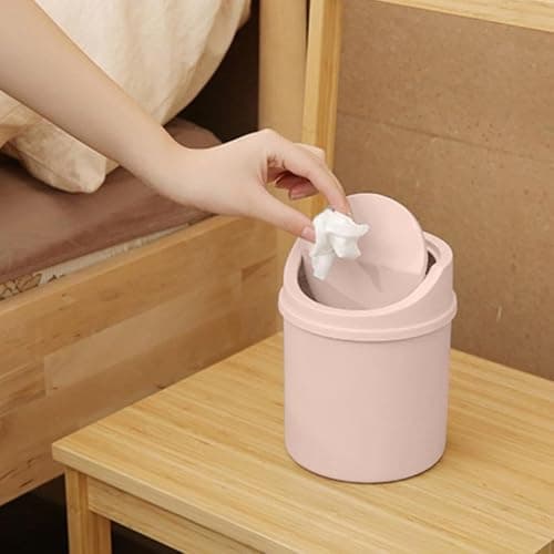 Bin Bedroom Waste Paper Paper Rubbish Trash Can Square Small Swing Top Desktop Kitchen Bathroom Garbage Dustbin Basket Bins With Lid Plastic Waste Bin Bins Bedroom Round Matte Minimalist (Pink) thumbnail 4
