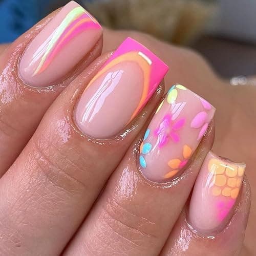 6 Packs (144 Pcs) Flower Press on Nails Short Square Fake Nails Spring Nails Press ons Floral False Nails with Design Glue on Nails Full Cover Artificial Acrylic Stick on Nails for Women Manicure thumbnail 4