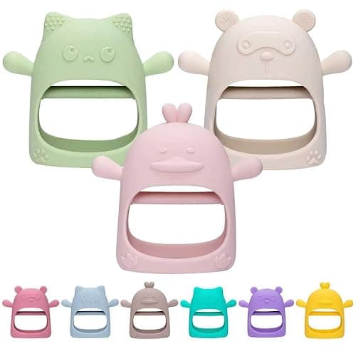 AQXYTK 3 Pack Baby Teething Toys for 0-6 6-12 Months, Food Grade Silicone Teething Mitten for Babies, Anti Drop Wrist Hand Teethers, Baby Chew Toys for Sucking Needs, Infant Teething Relief, Macaron - Image 1