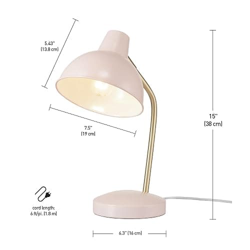 Globe Electric 67339 16 Inch Pink Desk Lamp with Gold Arm, in-Line On/Off Switch, Reading Light, Ideal for Bedroom, Dorm and Office thumbnail 3