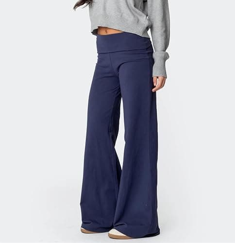 Qmlyev Wide Leg Sweatpants for Women Fold Over Low Rise Flare Yoga Lounge Pants Back to School Clothes for Teen Girls thumbnail 4