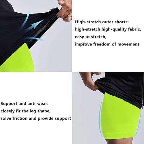 JWJ Mens 2 in 1 Running Shorts Quick Dry Gym Athletic Workout Clothes with Side Pockets thumbnail 4