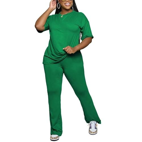 PINSV Women 2 Piece Outfits Short Sleeve Top and Flare Pants Lounge Sets Tracksuit thumbnail 5