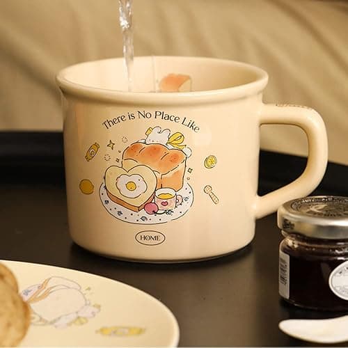 TREEWOO Cute Morning Coffee Mug 380ml/12oz Kawaii Bunny and Toast Bagel Household Ceramics Latte Milk Tea Cup for Boys Girls Kids Daughter Son Home Family (Toast) thumbnail 2