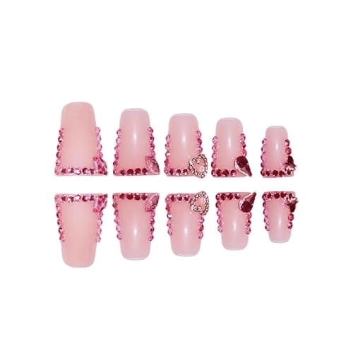 FIEONCIY Press on Nails Duck Shaped Glossy Full Cover Acrylic French False Nails with Designs Artificial Medium Duck Fake Nails with Charms Glue ons Fingernails for Women Girls(YZ05) thumbnail 3