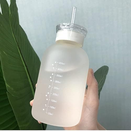 JZSMY 480ml Milk Juice Cute Water Bottle with Scale 2 Lids Little daisy Matte Portable Transparent Water Cup Glass Bottles Creative Handy Cup (1Pcs Six Flowers) thumbnail 4