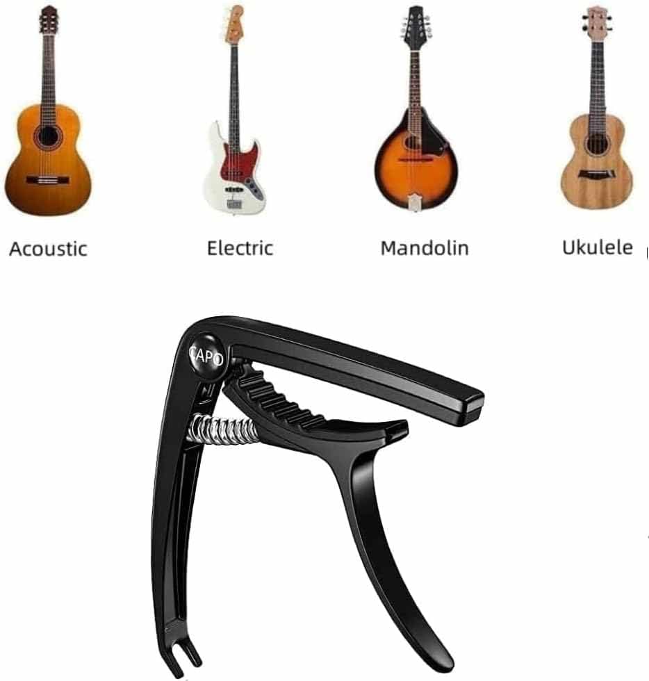 Guitar Capo, 6 String Acoustic and Electric Guitar Clip, Guitar Kapo Accessories for Classical Guitar, Ukulele, Mandolin and Banjo (Black) thumbnail 6