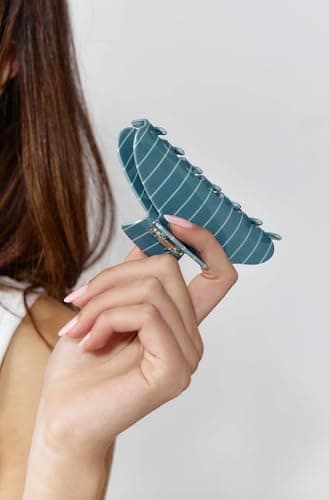 Almere Hair Claw Clip, Striped and Camo Pattern, Women's Hair Accessories for Thick or Thin Hair, 4 inch No-Slip (Blue Thin Stripe) thumbnail 2