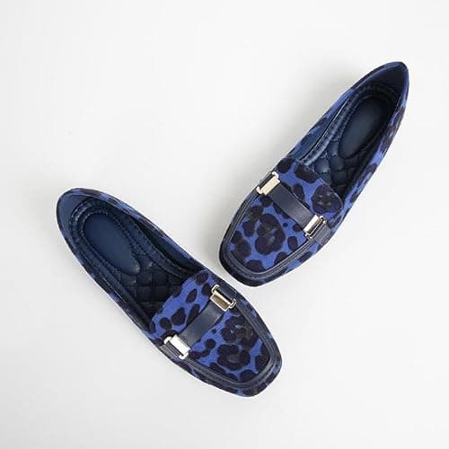 YQRUIMIAO Women's Loafers Leopard Suede Leather Leisure Shoes Comfort Work Slip-On Fashion Walking Shoes - 7 - Blue thumbnail 2