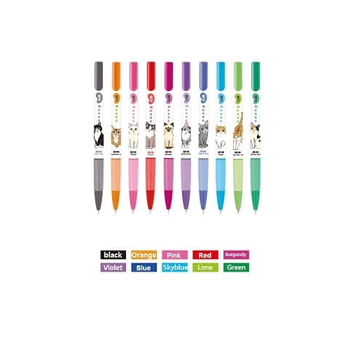 Gel Pens Office School Supplies - Cat 0.38mm Gel Ink Rollerball Ballpoint Pen Korea Kawaii Stationery Non-Smudge, Quick-Drying Writing, Pack of 11 - Multicolor thumbnail 5