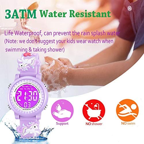 Venhoo Kids Watches 3D Cartoon Waterproof 7 Color Lights Toddler Wrist Digital Watch with Alarm Stopwatch for 3-10 Year Girls Little Child thumbnail 4