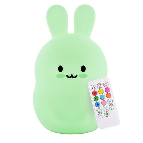 Lumipets Baxter The Bunny Squishy Night Light for Kids | Silicone Lamp with Tap & Remote Control | Rechargeable Color Changing Animal Night Light for Boys & Girls | Portable Nightlight with USB Cord - Image 1