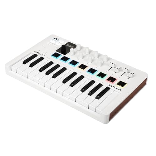 Arturia MiniLab 3 - Universal MIDI Controller for Music Production, with All-in-One Software Package - 25 Keys, 8 Multi-Color Pads - White - Image 1