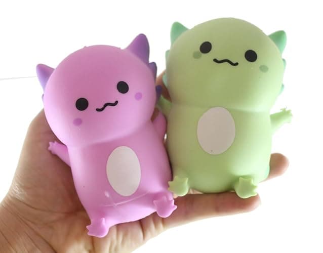 4 Axolotl - Soft Creamy Doh Filled Squeeze Stress Balls - Sensory, Fidget Toy Super Soft (All 4 Color Axolotls) thumbnail 2