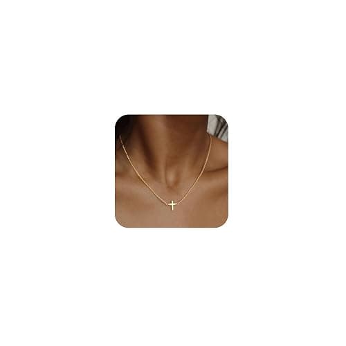 CAROVO Dainty Cross Pendant Necklaces for Women 14K Gold Plated Cute Faith Cross Necklace Sideways Cross Necklace Minimal Everyday Jewelry Gift - Image 1