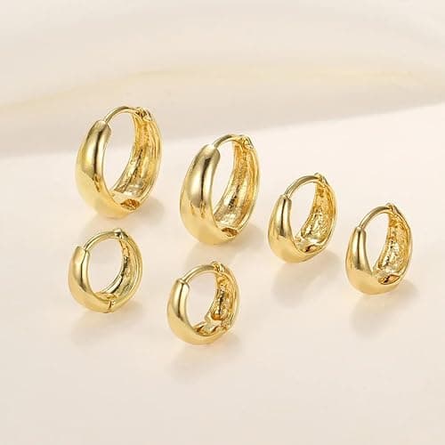 3Pairs Gold Hoop Earrings Set for Women Trendy Chunky Huggie Dainty Earring Jewelry for Women Teens thumbnail 7