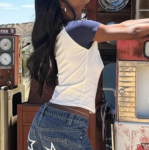 Women Short Sleeve Jersey Crop Tops Y2k Number Graphic Baby Tees Summer Teen Girls Crewneck Slim Fit T-Shirts thumbnail 2