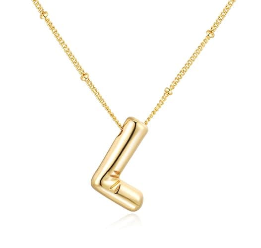 Qyalie Chunky Bubble Initial Letter Necklace for Women Balloon Statement Dainty Alphabet Pendant 14K Gold Plated Puffy Name Personalized Jewelry - Image 1
