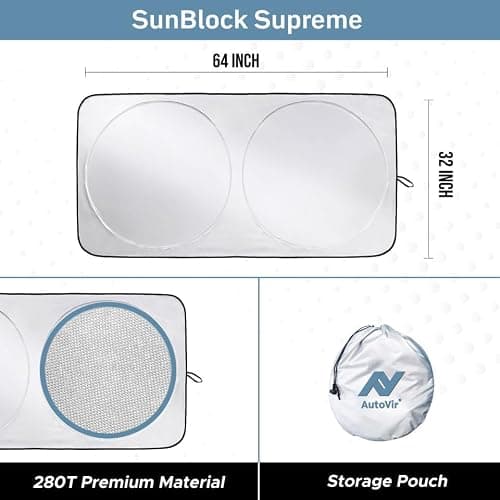Autovir Windshield Sun Shade, Foldable Car Window Shades, 280T Visor Shade thumbnail 8