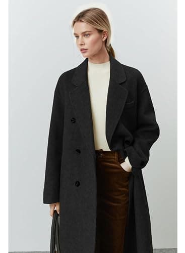 Peaceglad Womens Pea Coats Fall Long Trench Coat Double Breasted Button Down Lapel Belted Peacoat - Image 1
