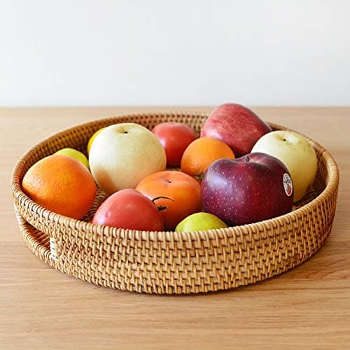 Coffee Table Tray Round Rattan Ottoman Tray Woven Serving Trays with Handles for Home and Kitchen Decorative Natural (Large 14 inch x 2.4 inch) thumbnail 6